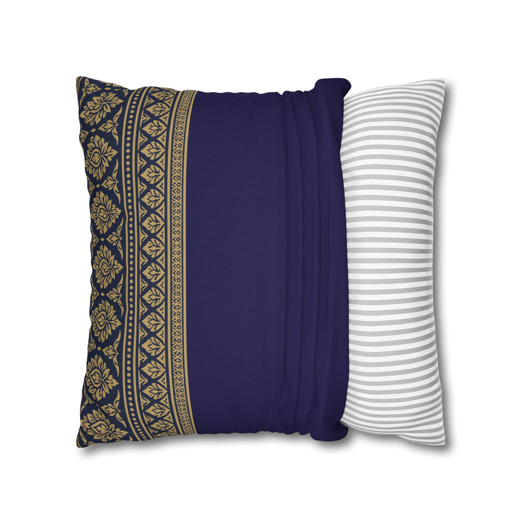 Navy & Gold Border Cushion Cover Sri Lankan Gift Pillowcase