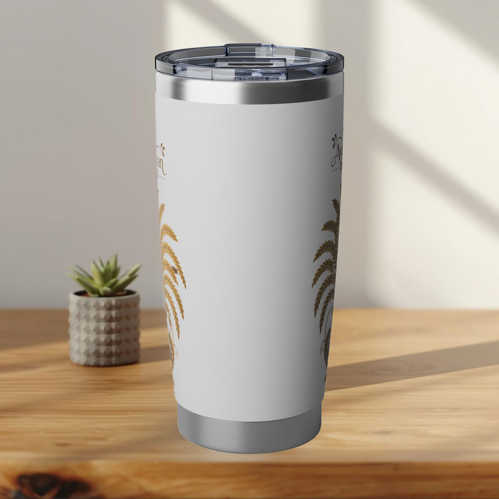 Ayubowan Punkalasa Travel Tumbler Sri Lankan Gold Blessing White 20oz Stainless Steel Cup