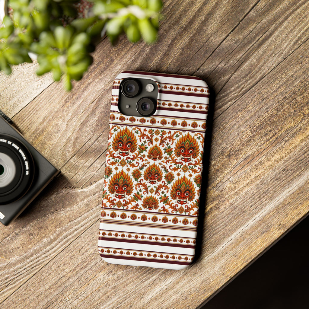 Sri Lankan Gift Slim Phone Case Raksha Floral Folk Mask Pattern