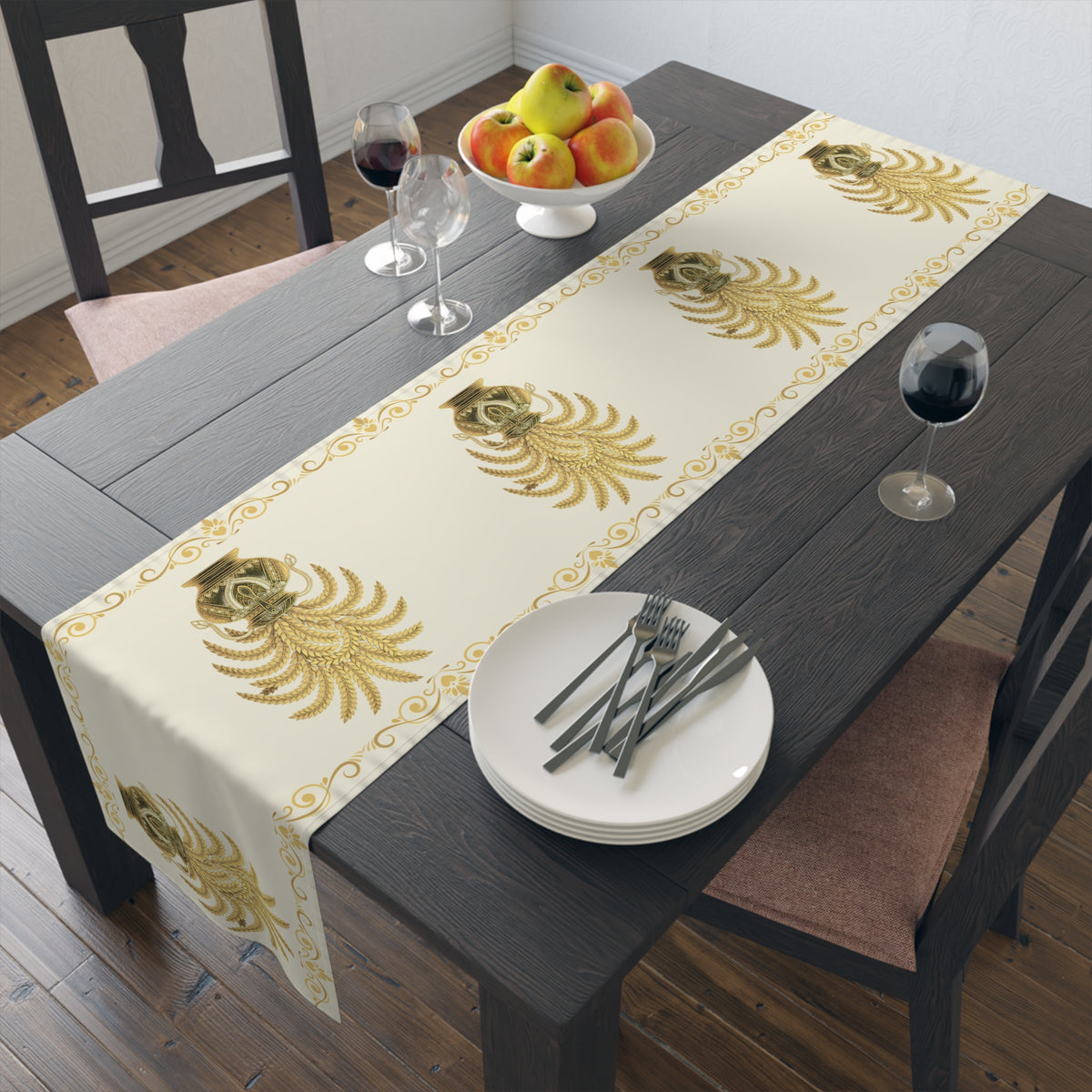 Punkalasa Table Runner Sri Lankan Gold Blessing Ivory Baroque Dining Table Linen