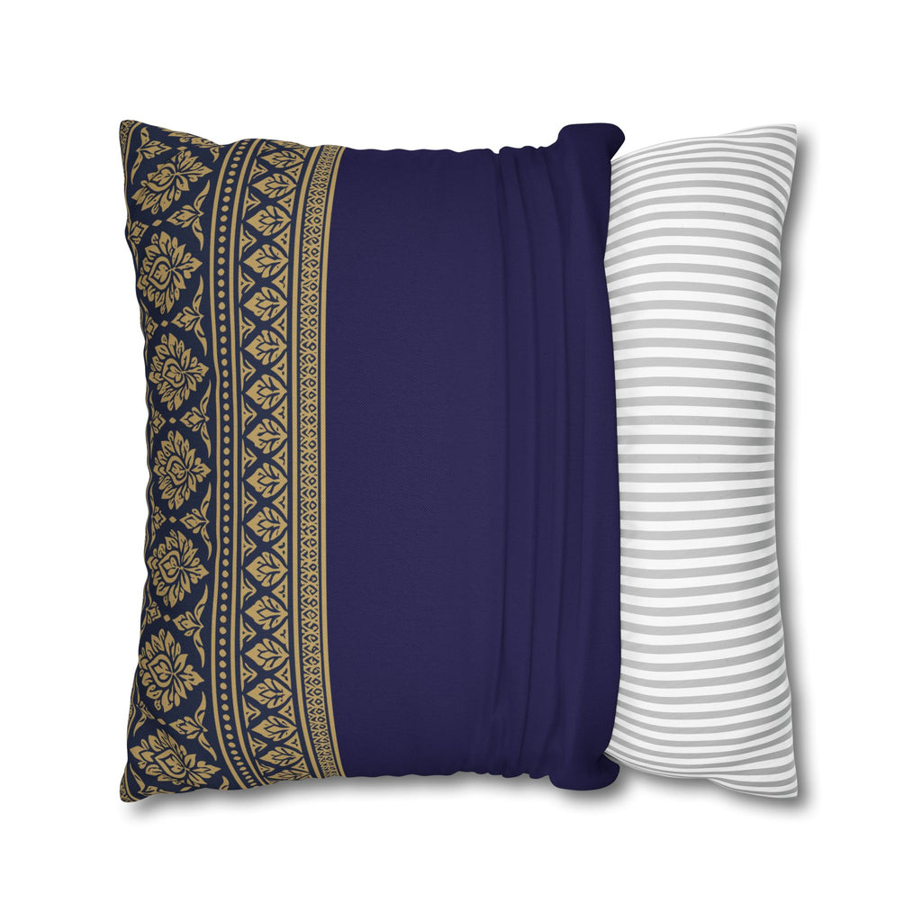 Navy & Gold Border Cushion Cover Sri Lankan Gift Pillowcase