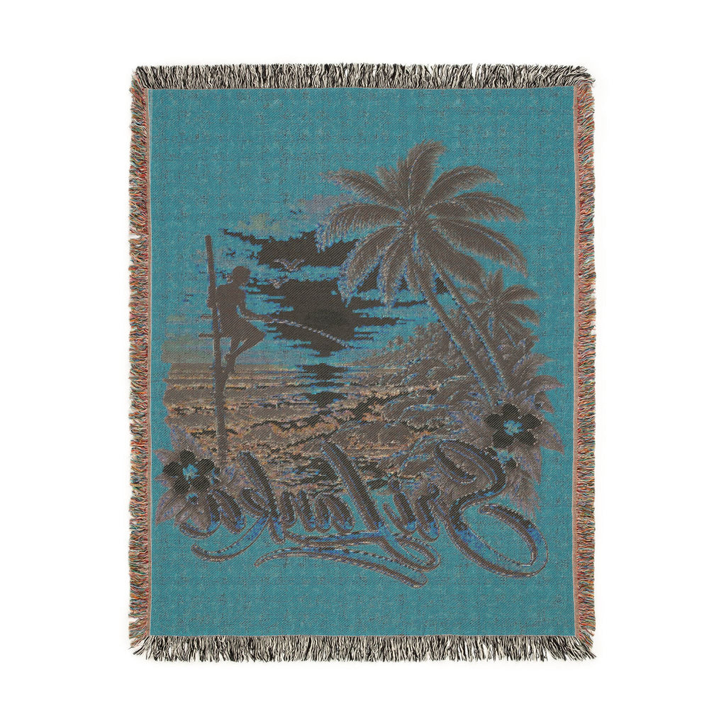 Sri Lanka Woven Cotton Blanket Stilt Fisherman Sunset