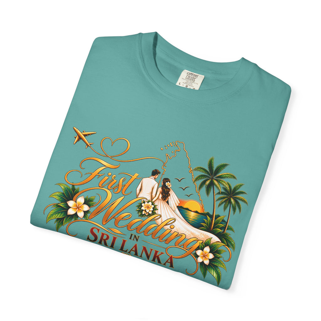 Sri Lanka Destination Wedding T-Shirt — "First Wedding Sri Lanka" Couple Tee (Roshini & Rohan 2026)