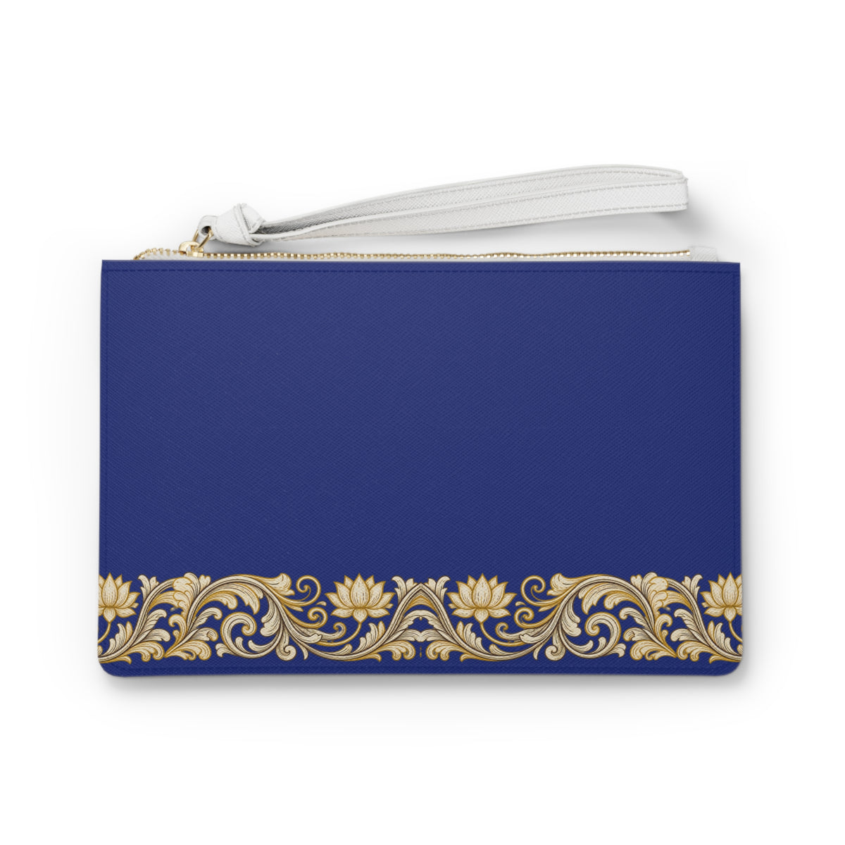Gold Baroque Border Clutch Bag | Navy Floral Scroll Wristlet