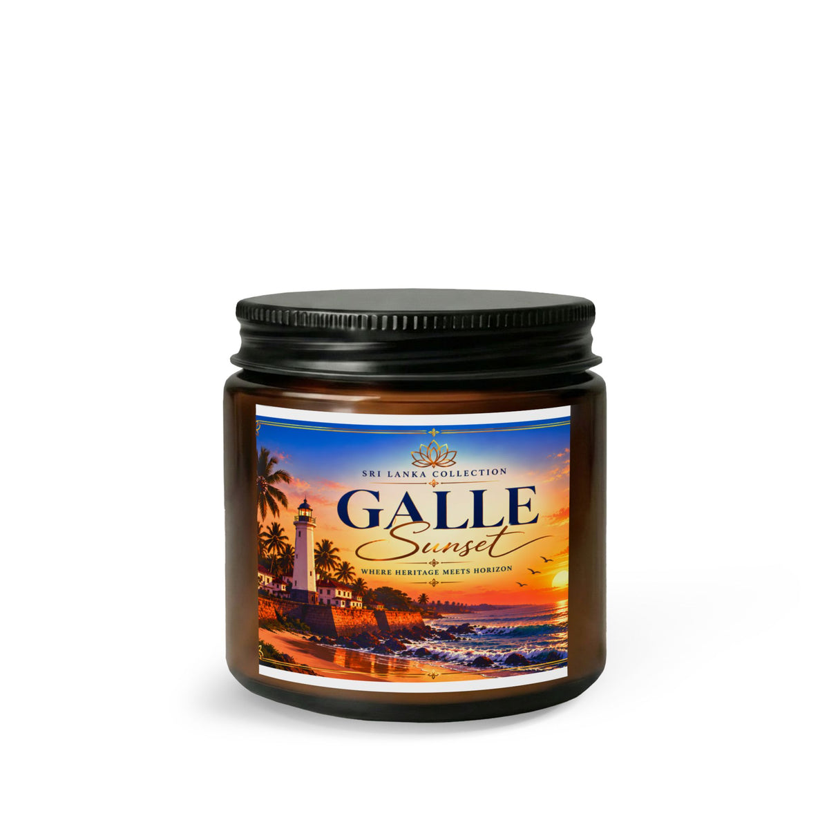 Galle Sunset Candle Set with Wick Trimmer | Coastal Lighthouse Sunset Scented Jar