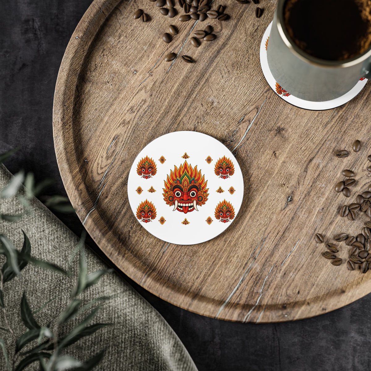 Raksha Mask Hardboard Coaster Set Sri Lankan Devil Dance Folk Art | Ceylon Culture Vibes
