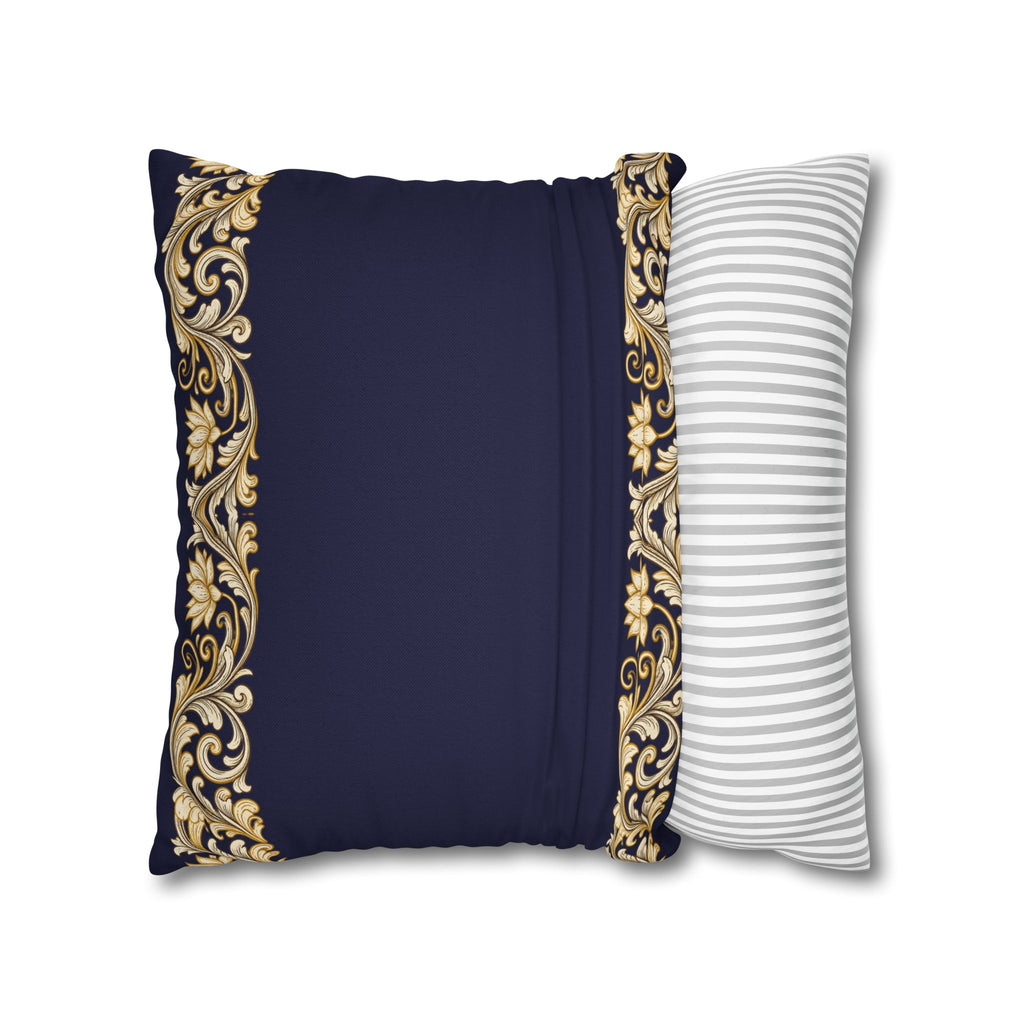 Baroque Gold Scroll Decorative Pillowcase — Navy Square Throw Pillow Cover