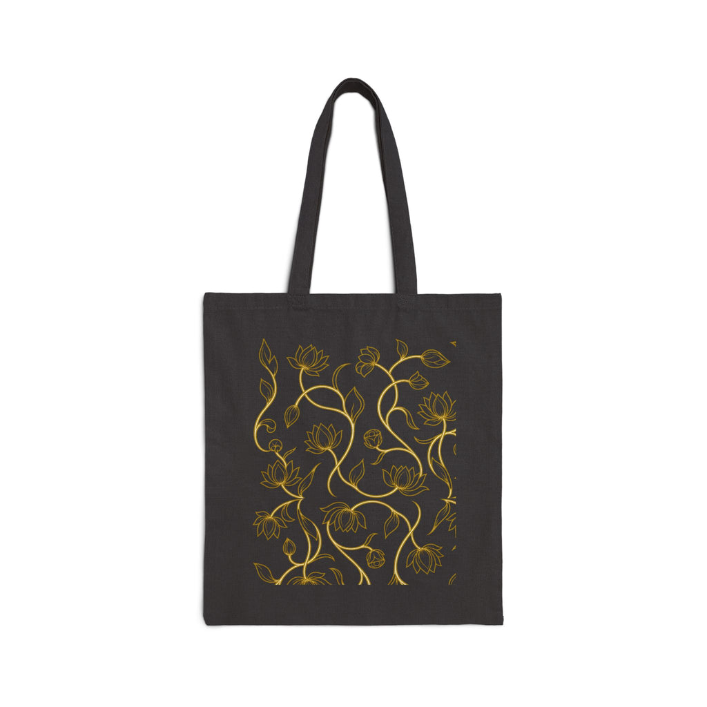 Ceylon Lotus Canvas Tote Bag Sri Lankan Temple Flower Gold Botanical Cotton Shopper