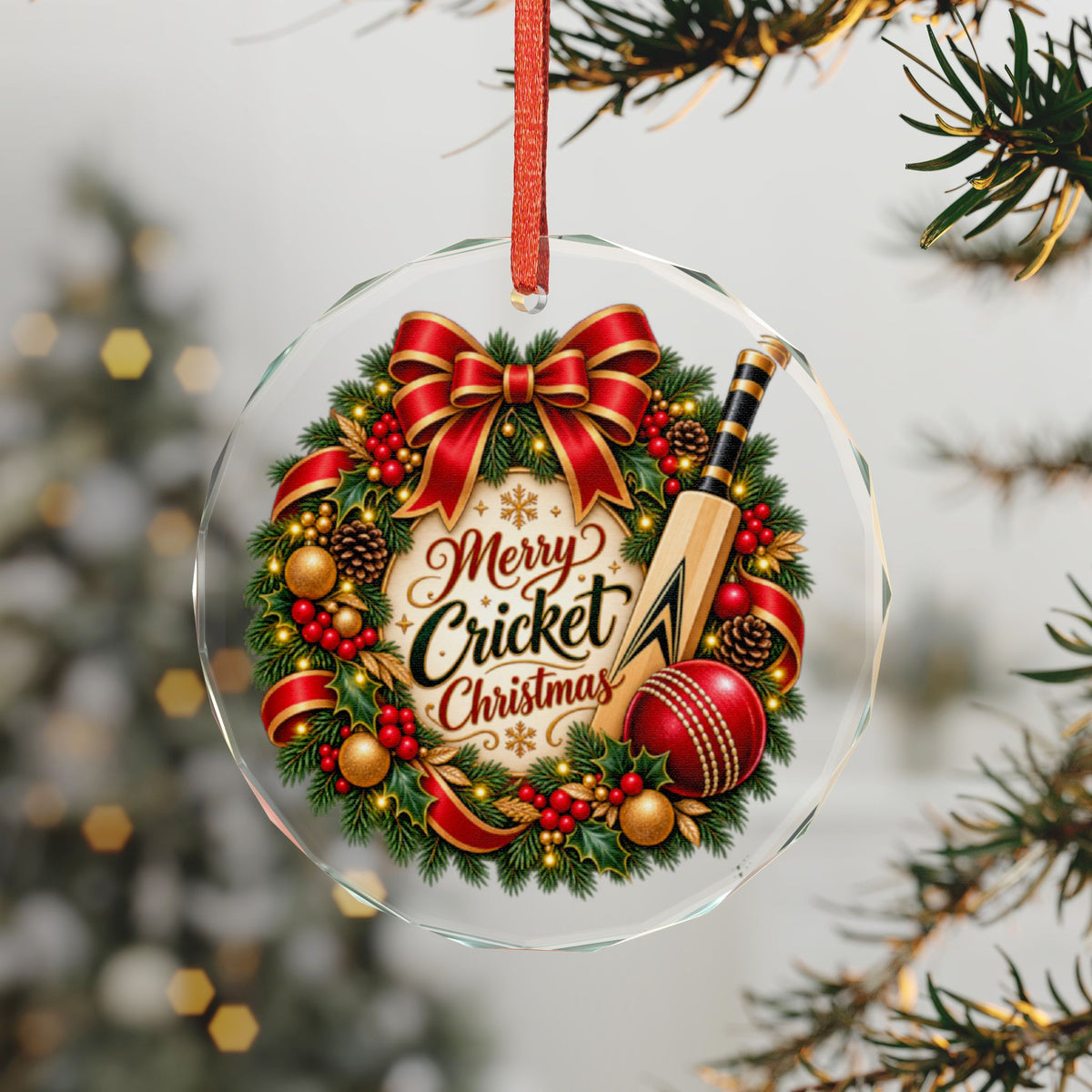 Merry Cricket Christmas Glass Ornament | Cricket Fan Gift