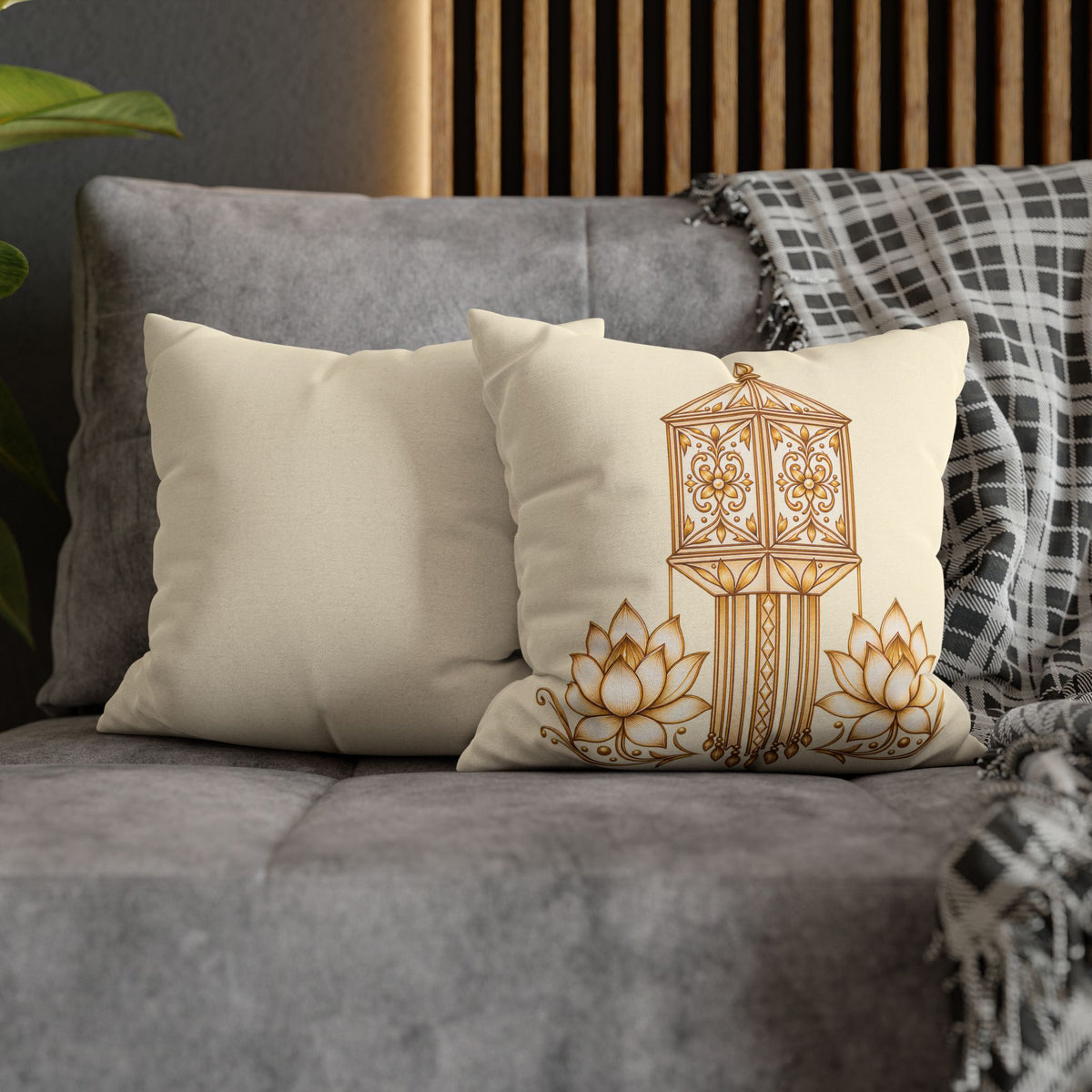 Lotus & Lantern Cushion Cover – Sri Lankan Gift Pillowcase