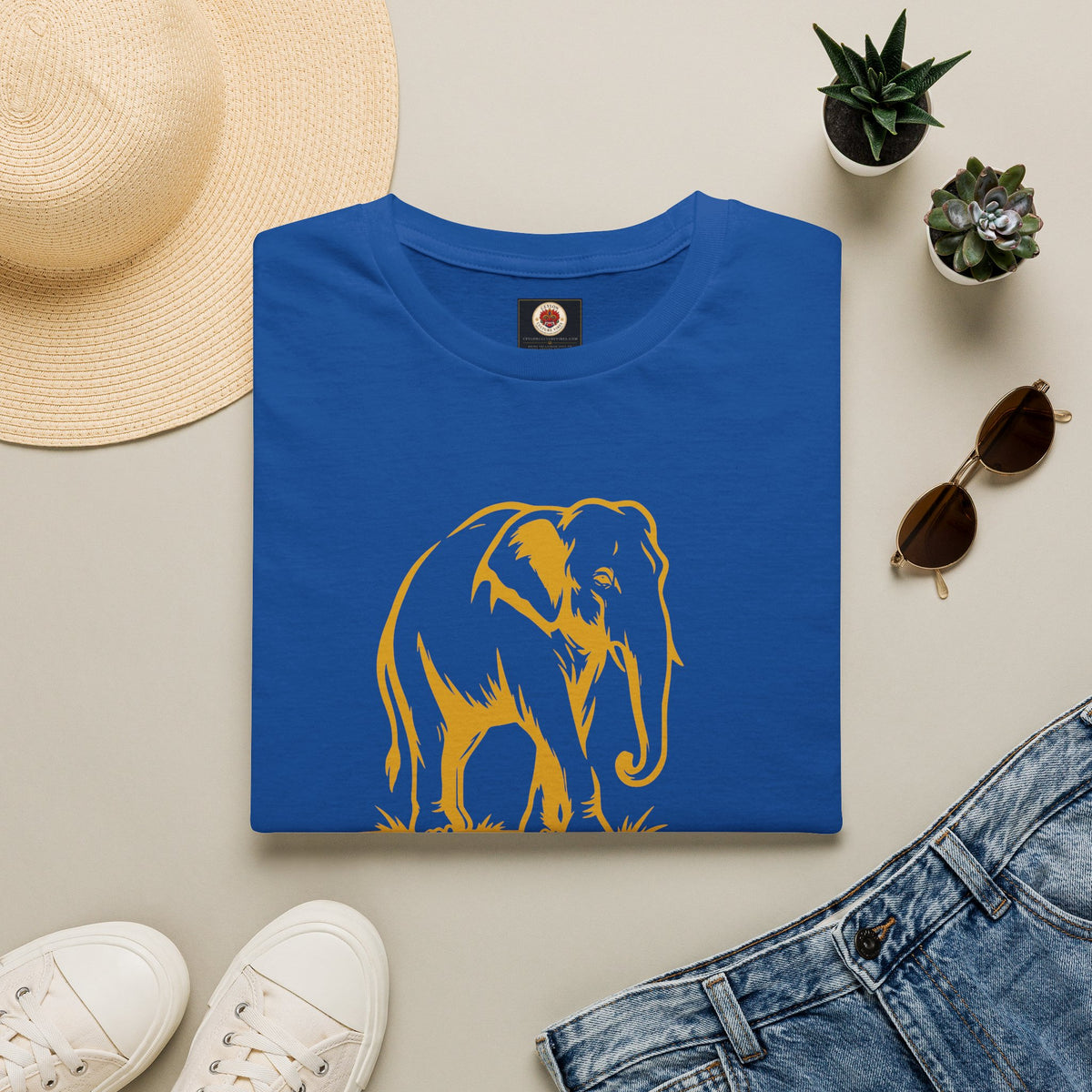 Sri Lanka Elephant Unisex T-Shirt Minimal Ochre Graphic Tee