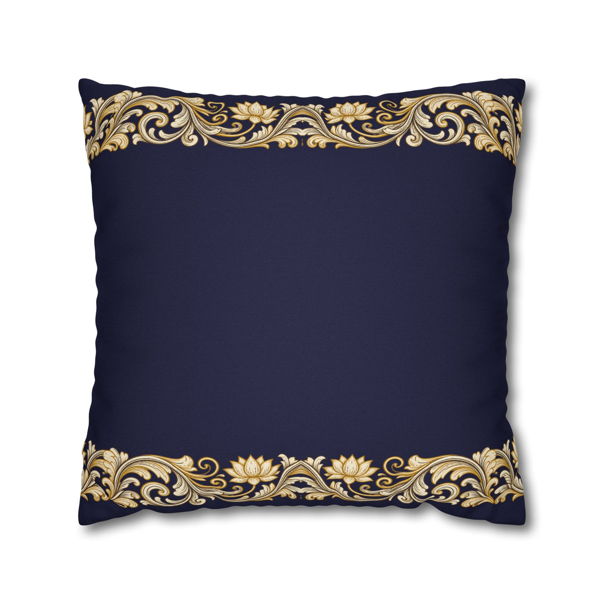 Baroque Gold Scroll Decorative Pillowcase — Navy Square Throw Pillow Cover