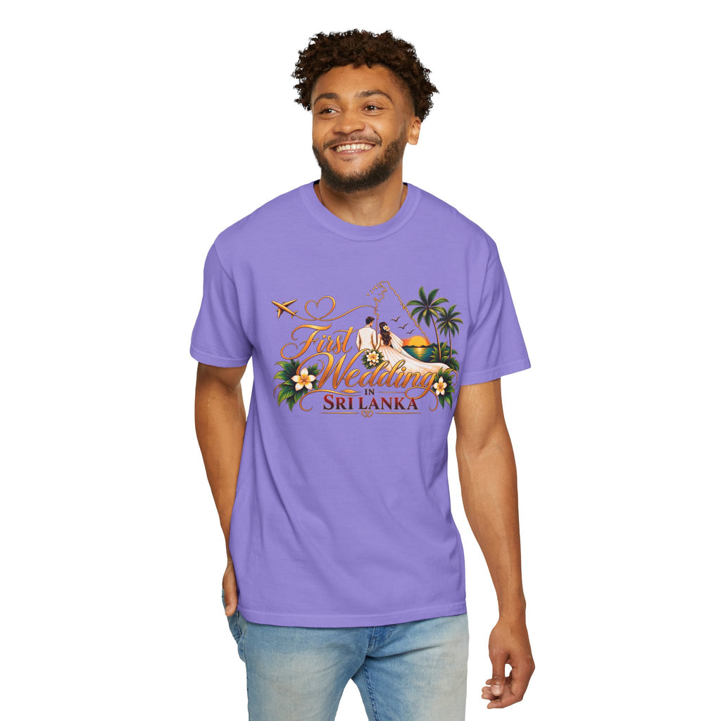 Sri Lanka Destination Wedding T-Shirt — "First Wedding Sri Lanka" Couple Tee (Roshini & Rohan 2026)