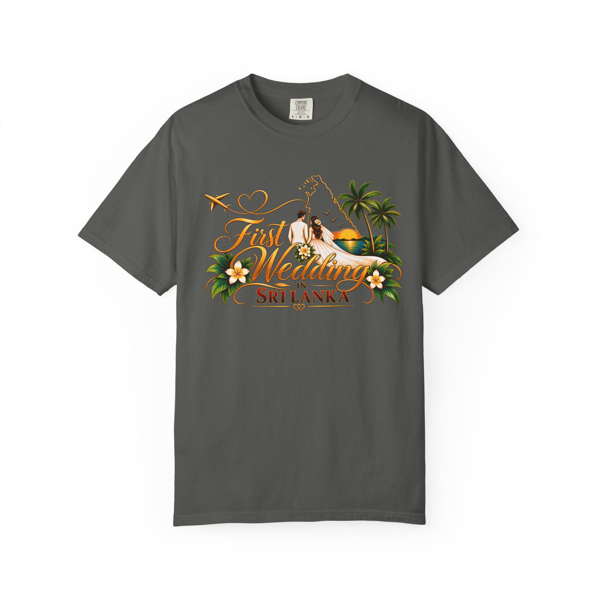 Sri Lanka Destination Wedding T-Shirt — "First Wedding Sri Lanka" Couple Tee (Roshini & Rohan 2026)