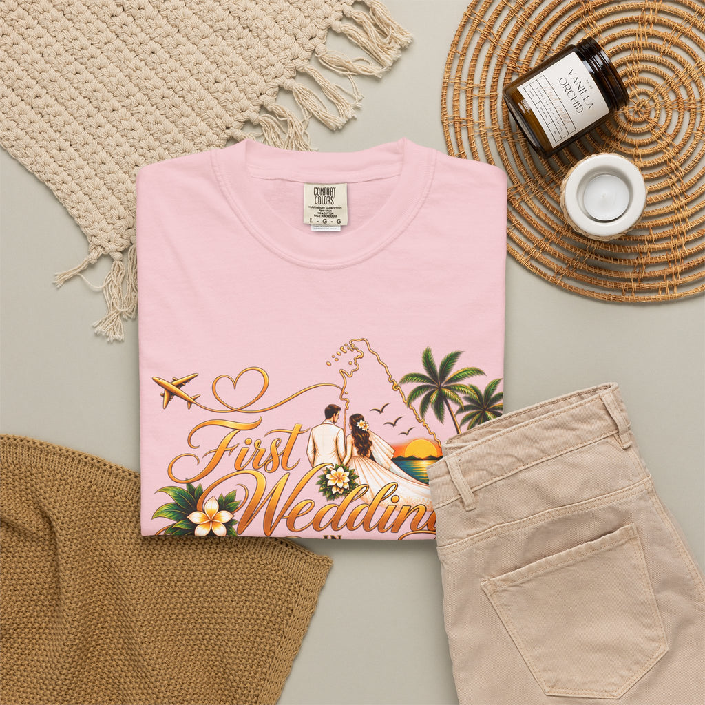 Sri Lanka Destination Wedding T-Shirt — "First Wedding Sri Lanka" Couple Tee (Roshini & Rohan 2026)