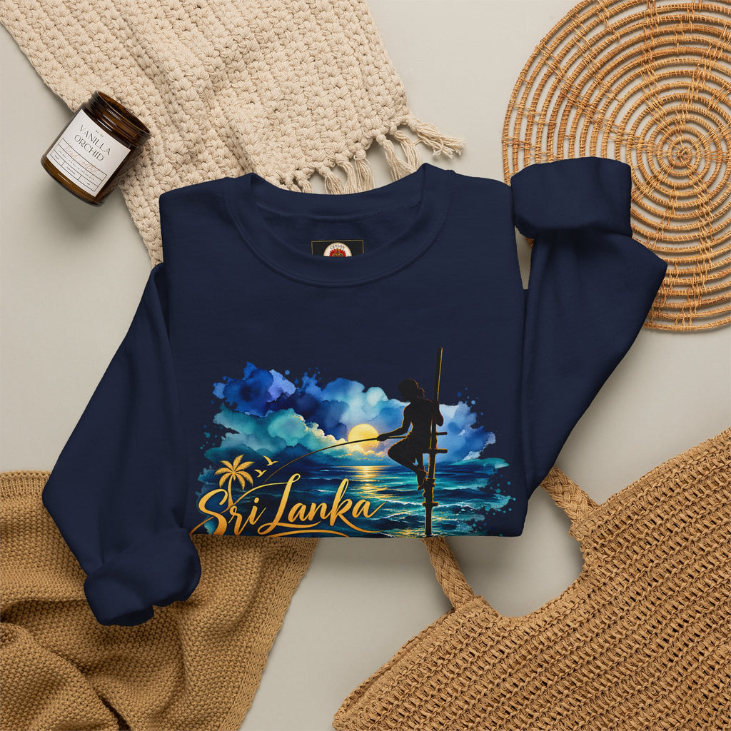 Sri Lanka Surf Crewneck Sweatshirt - Watercolor Stilt Fisherman Graphic