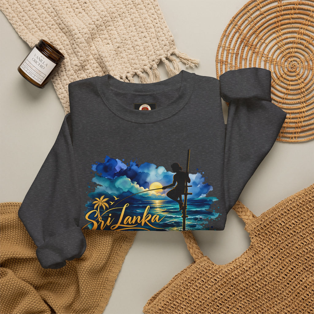 Sri Lanka Surf Crewneck Sweatshirt - Watercolor Stilt Fisherman Graphic