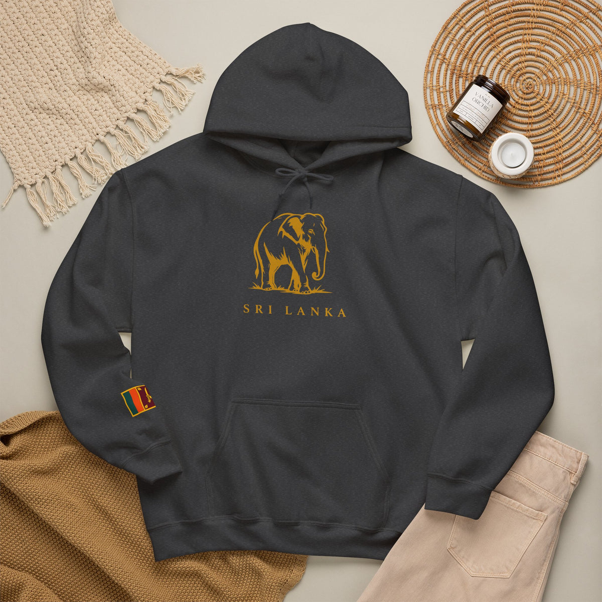 Sri Lanka Elephant Unisex Hoodie Gold Heritage Design