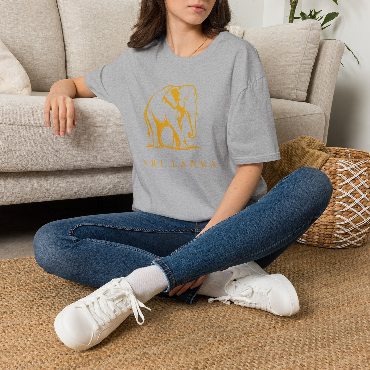 Sri Lanka Elephant Unisex T-Shirt Minimal Ochre Graphic Tee