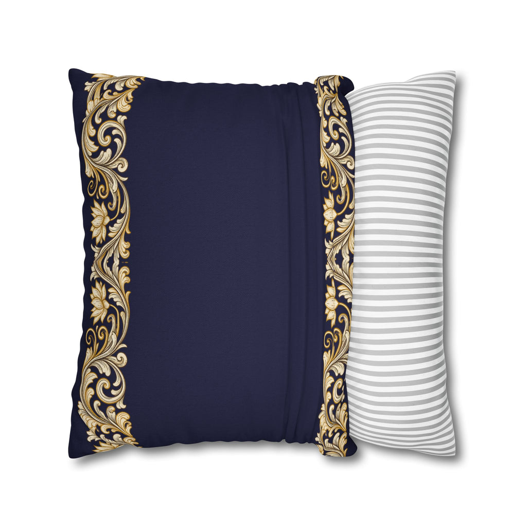 Baroque Gold Scroll Decorative Pillowcase — Navy Square Throw Pillow Cover