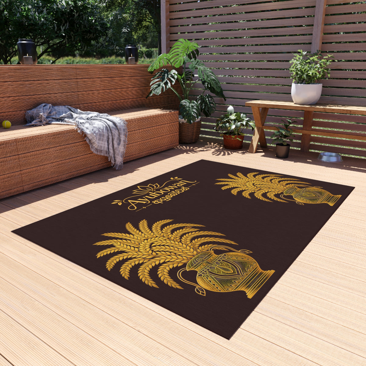Ayubowan Welcome Rug Sri Lankan Punkalasa Ceremonial Pot Gold Heritage Floor Mat