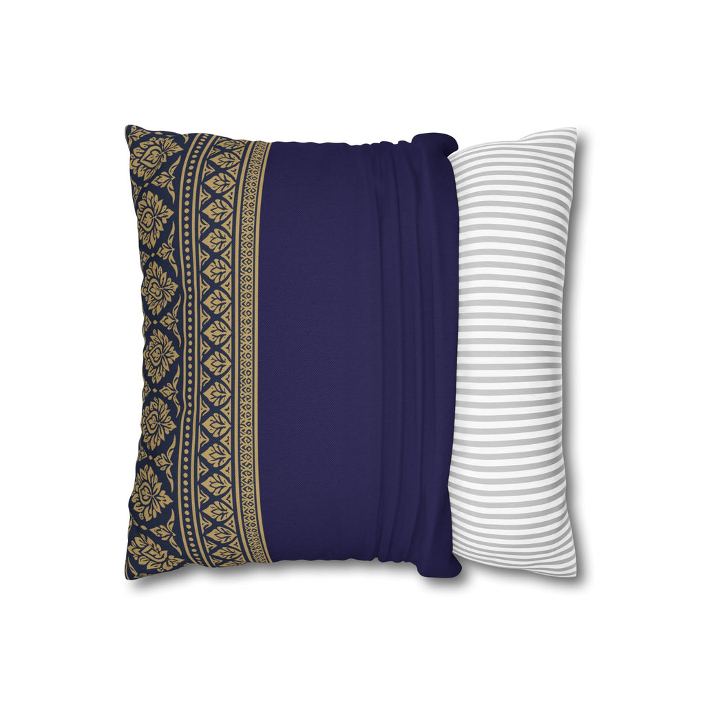 Navy & Gold Border Cushion Cover Sri Lankan Gift Pillowcase