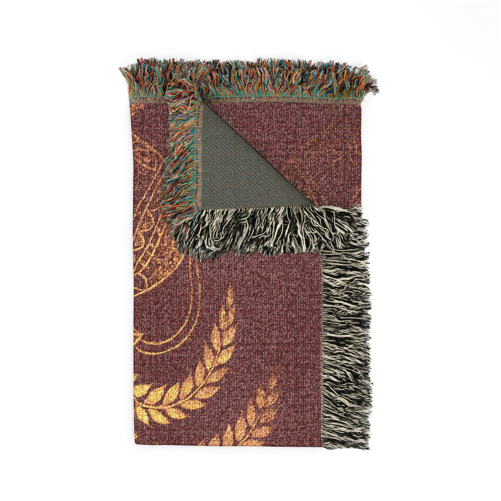 Punkalasa Woven Throw Blanket Sri Lankan Heritage Burgundy Gold Cotton Fringe Blanket