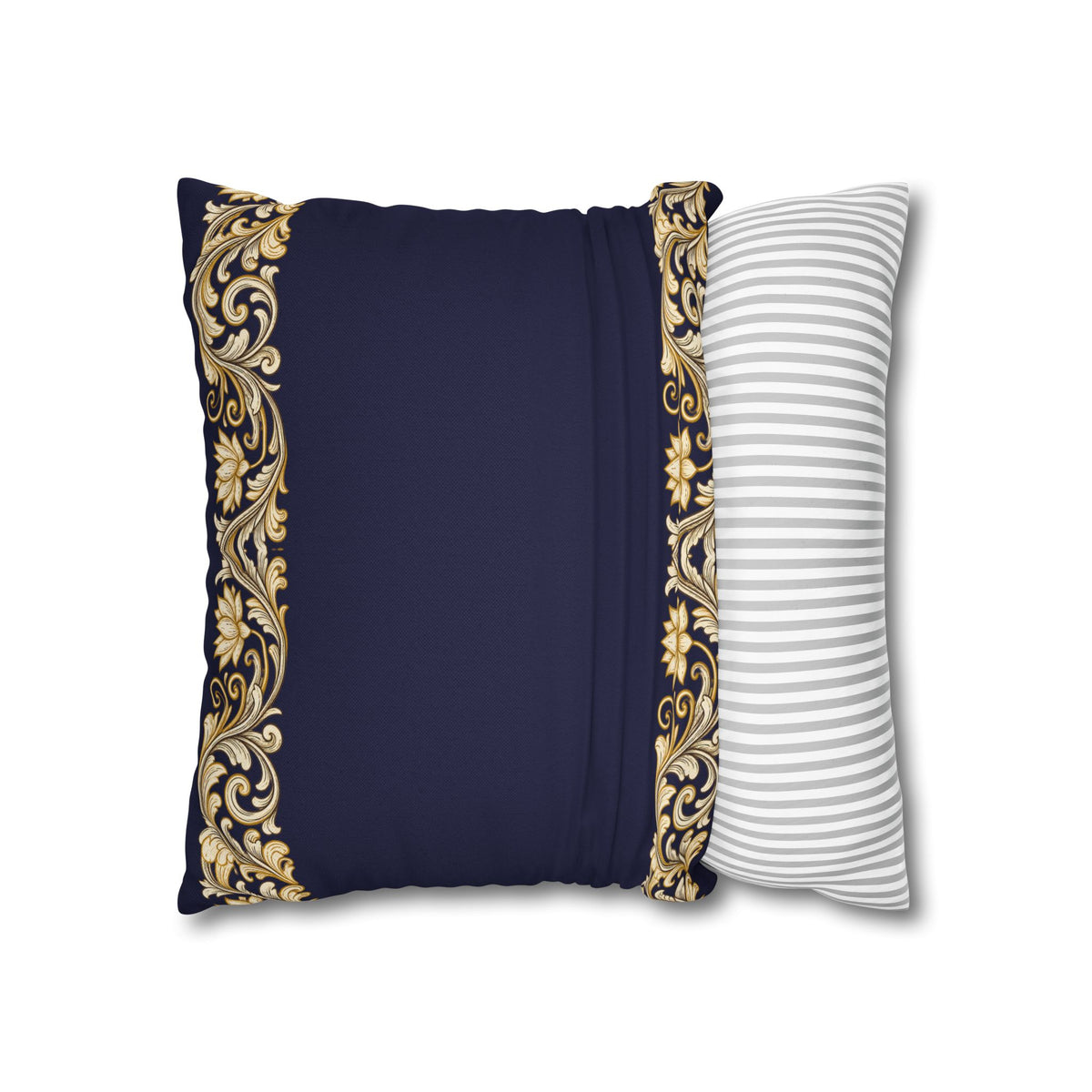 Baroque Gold Scroll Decorative Pillowcase — Navy Square Throw Pillow Cover