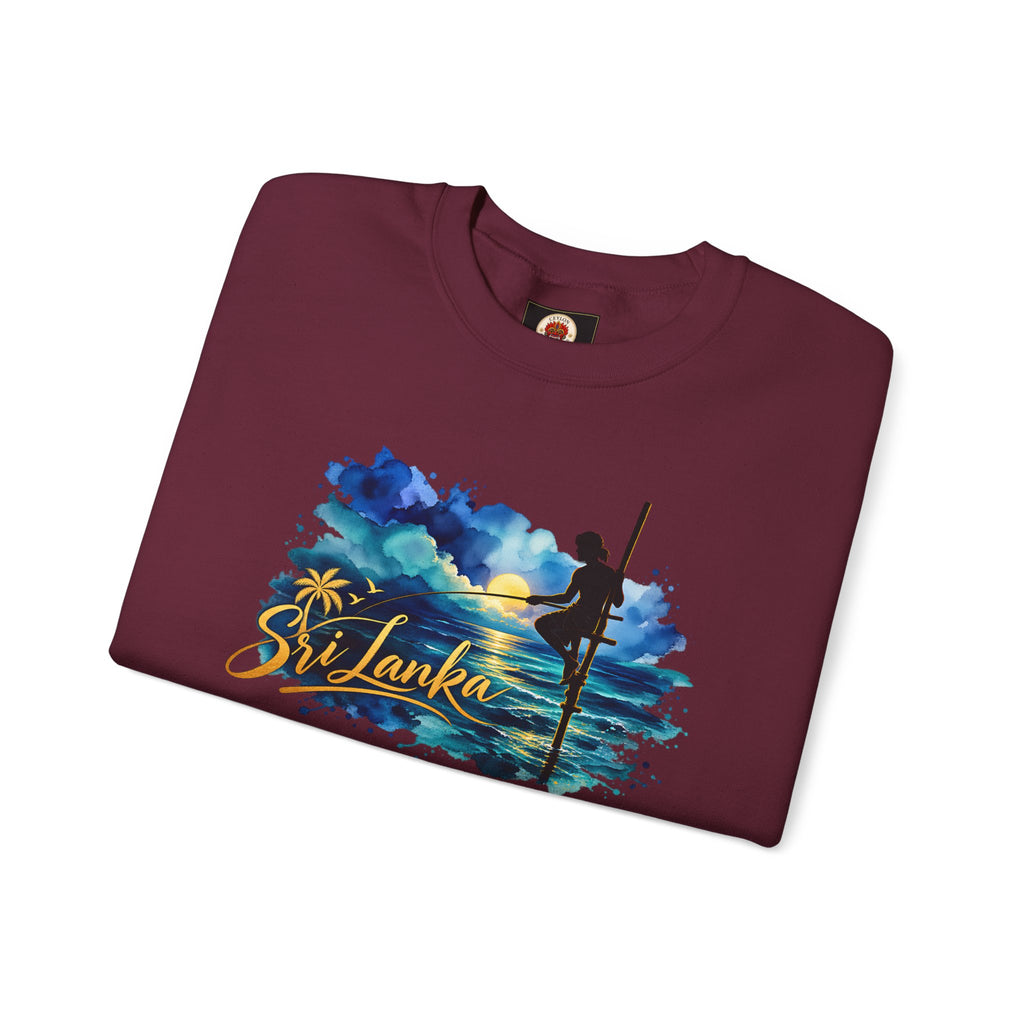Sri Lanka Surf Crewneck Sweatshirt - Watercolor Stilt Fisherman Graphic