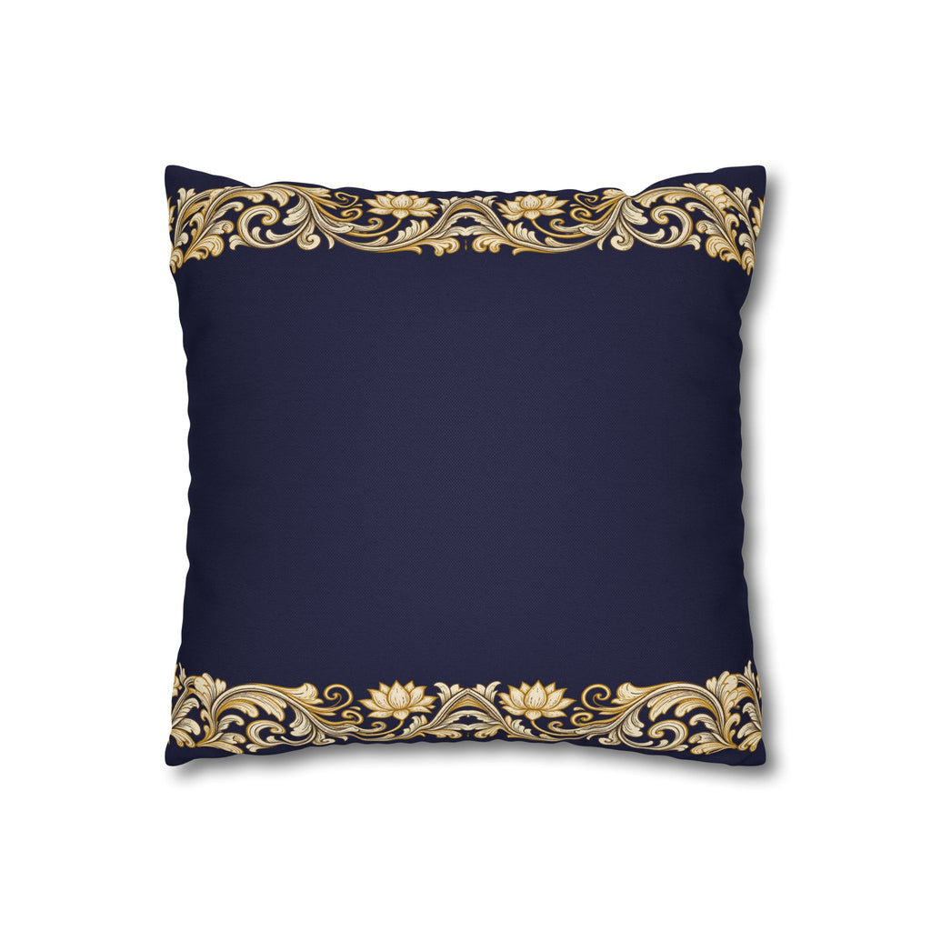 Baroque Gold Scroll Decorative Pillowcase — Navy Square Throw Pillow Cover