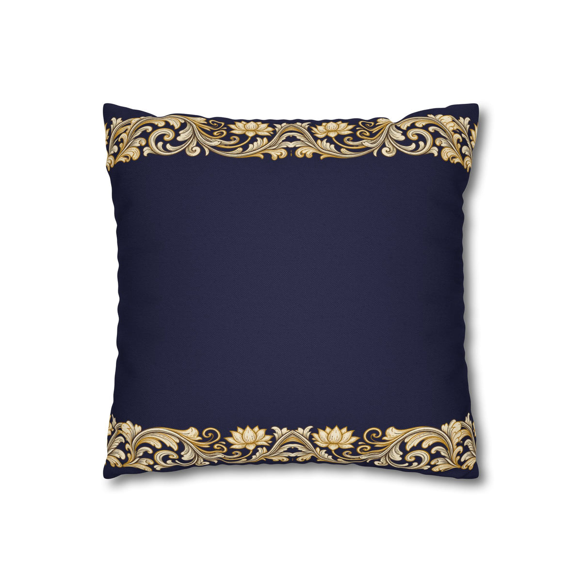 Baroque Gold Scroll Decorative Pillowcase — Navy Square Throw Pillow Cover