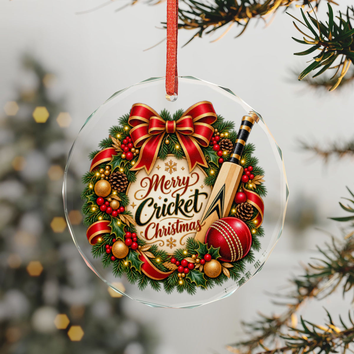 Merry Cricket Christmas Glass Ornament | Cricket Fan Gift