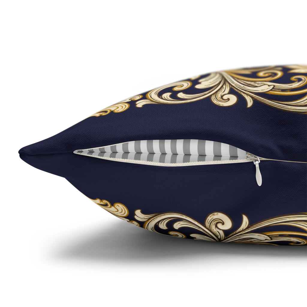 Baroque Gold Scroll Decorative Pillowcase — Navy Square Throw Pillow Cover