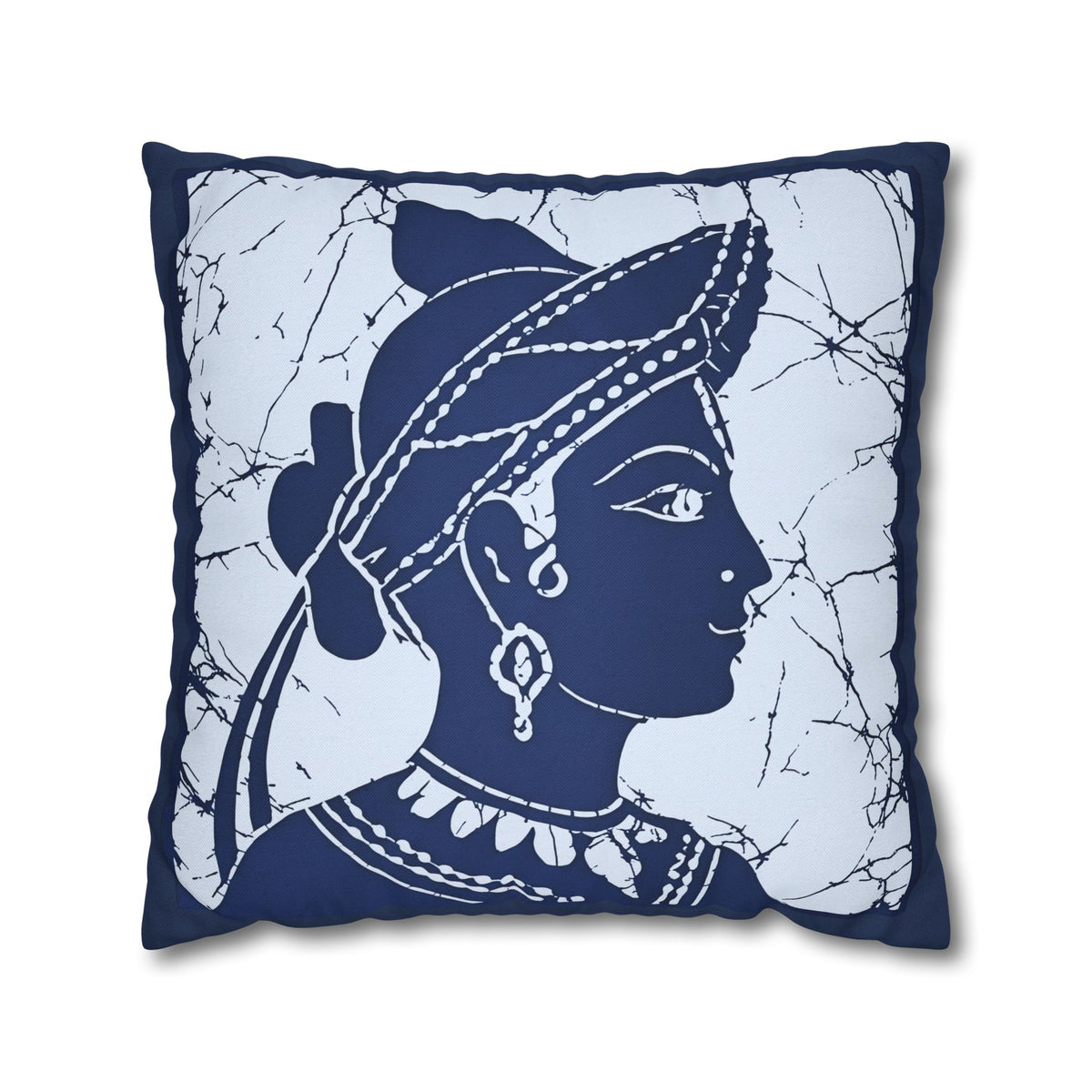 Sigiriya Apsara Batik Cushion Cover Navy Blue Sri Lankan Heritage Throw Pillow