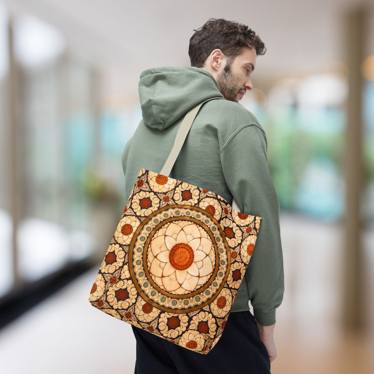 Sri Lankan Floral Mandala Tote Bag Cream & Terracotta