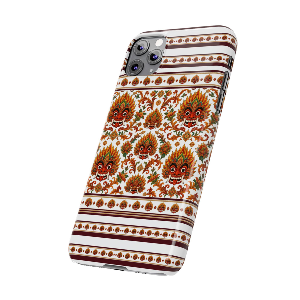 Sri Lankan Gift Slim Phone Case Raksha Floral Folk Mask Pattern