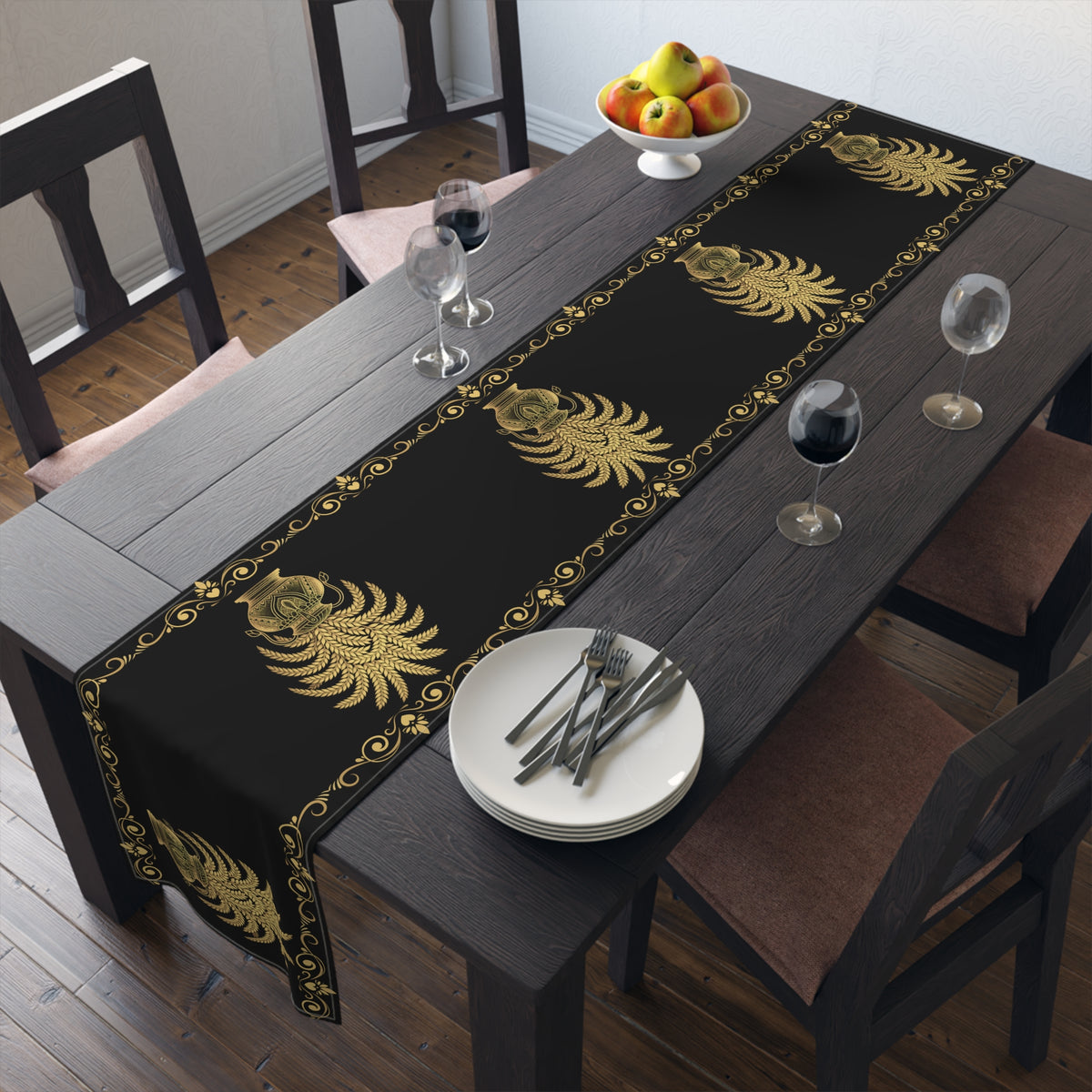 Punkalasa Table Runner Sri Lankan Gold Blessing Black Baroque Dining Table Linen