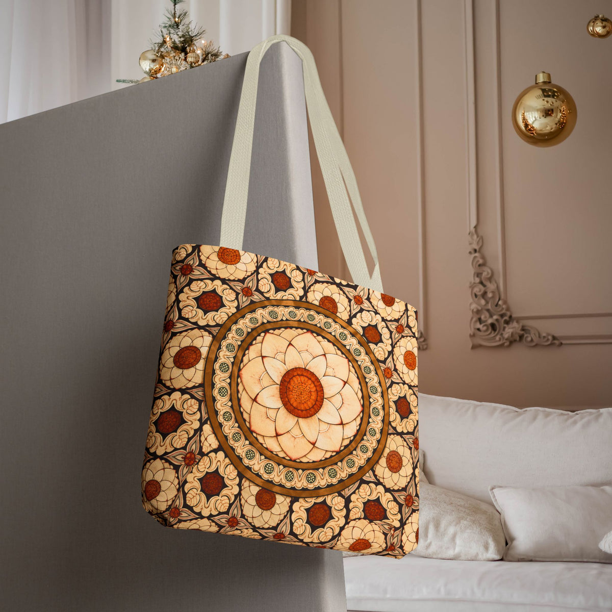 Sri Lankan Floral Mandala Tote Bag Cream & Terracotta