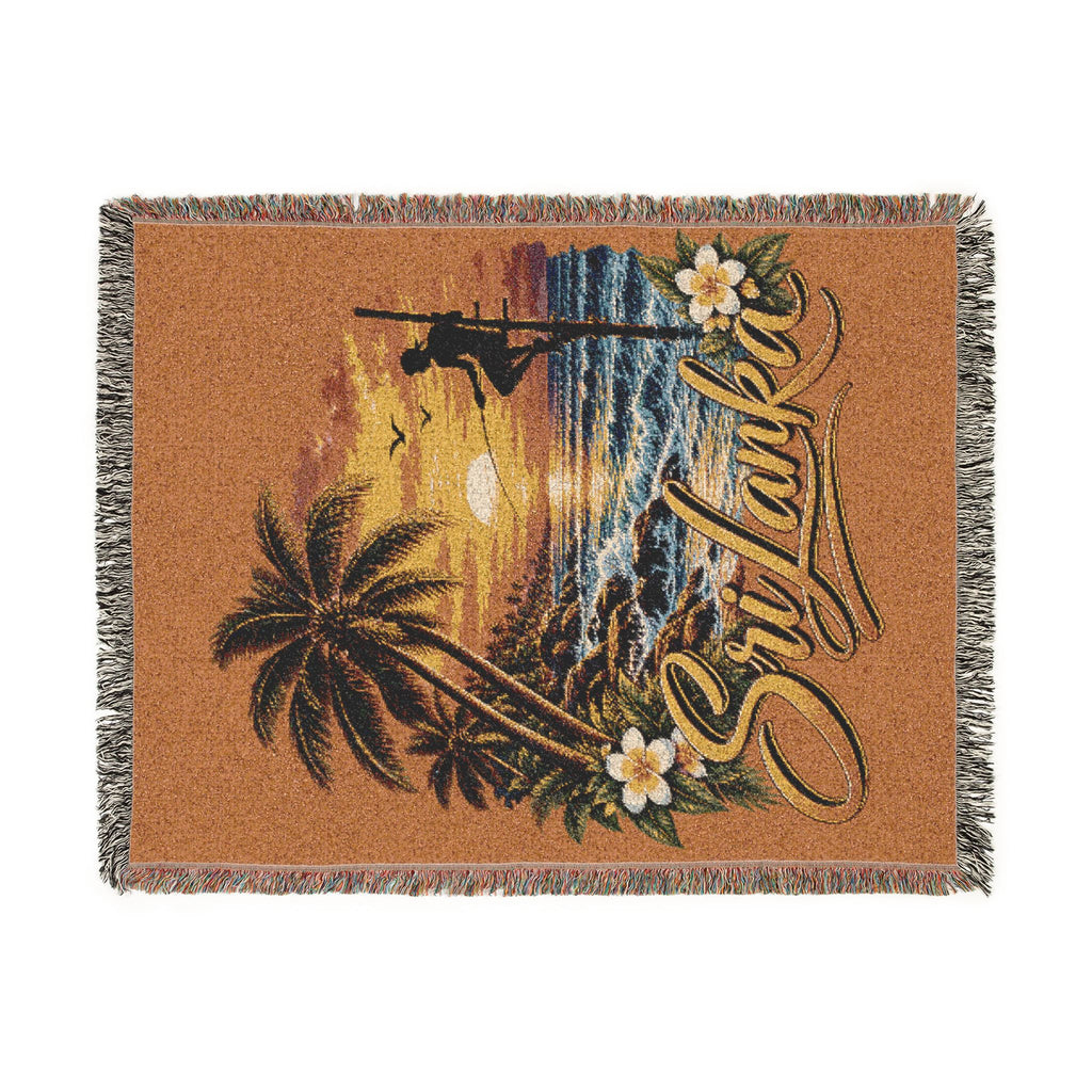 Sri Lanka Woven Cotton Blanket Stilt Fisherman Sunset