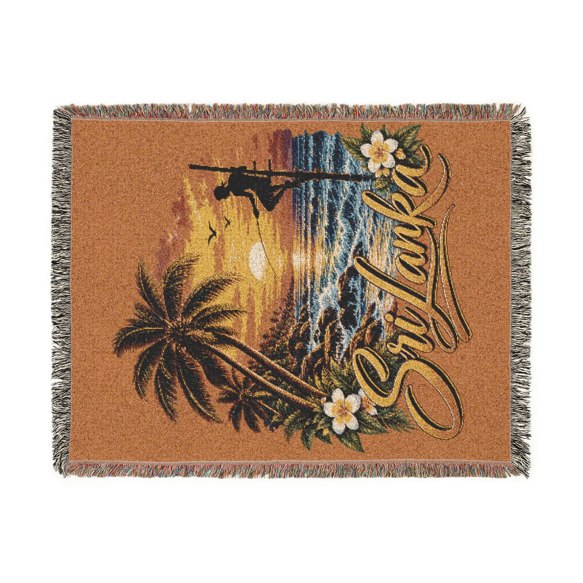 Sri Lanka Woven Cotton Blanket Stilt Fisherman Sunset
