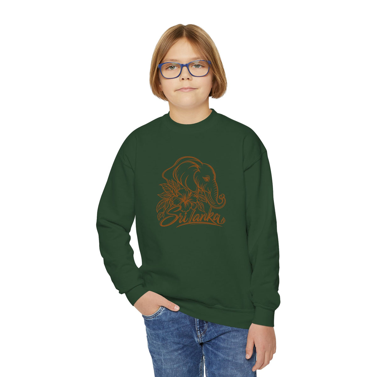 Sri Lankan Elephant Kids’ Sweatshirt | Floral Crewneck