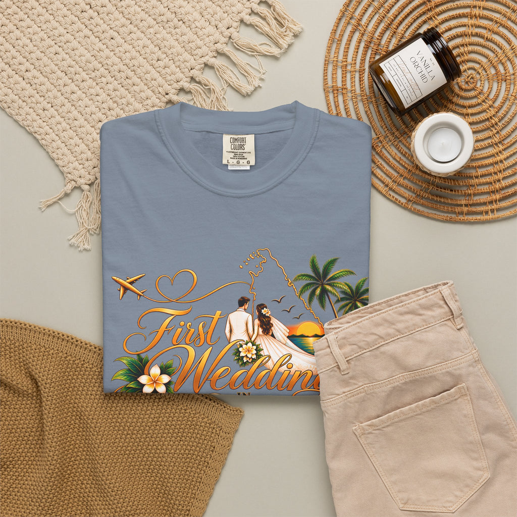 Sri Lanka Destination Wedding T-Shirt — "First Wedding Sri Lanka" Couple Tee (Roshini & Rohan 2026)