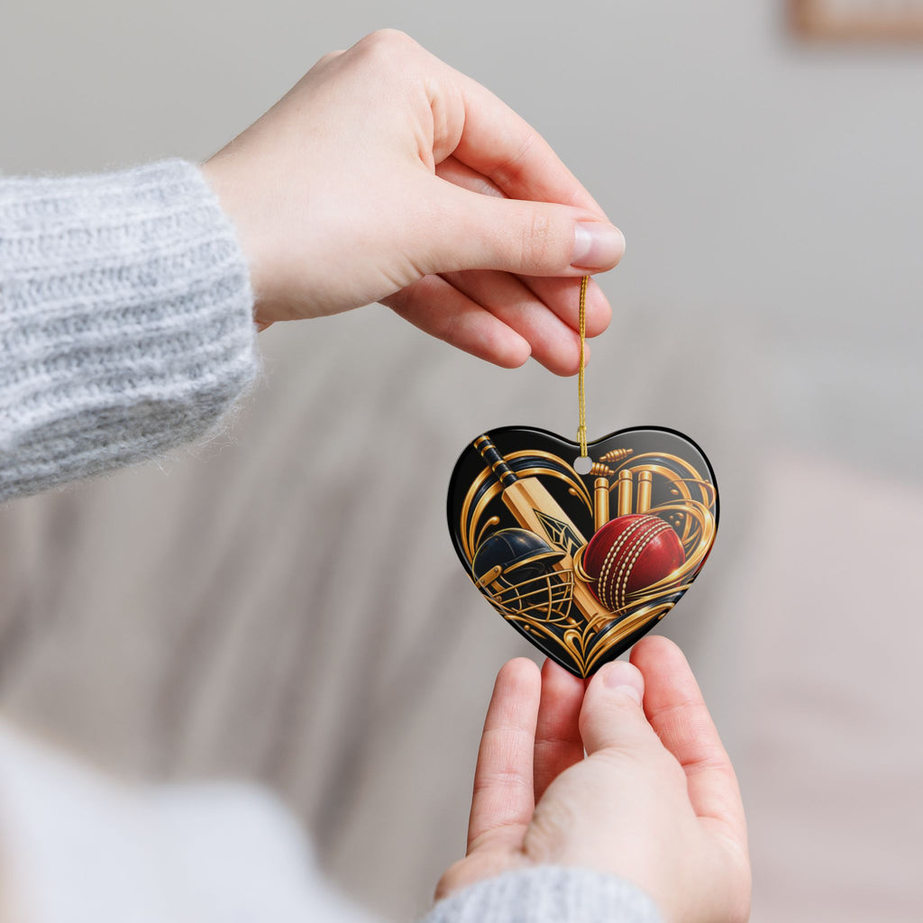 Cricket Heart Ornament  Ceramic Sports Decoration with Bat, Ball & Helmet