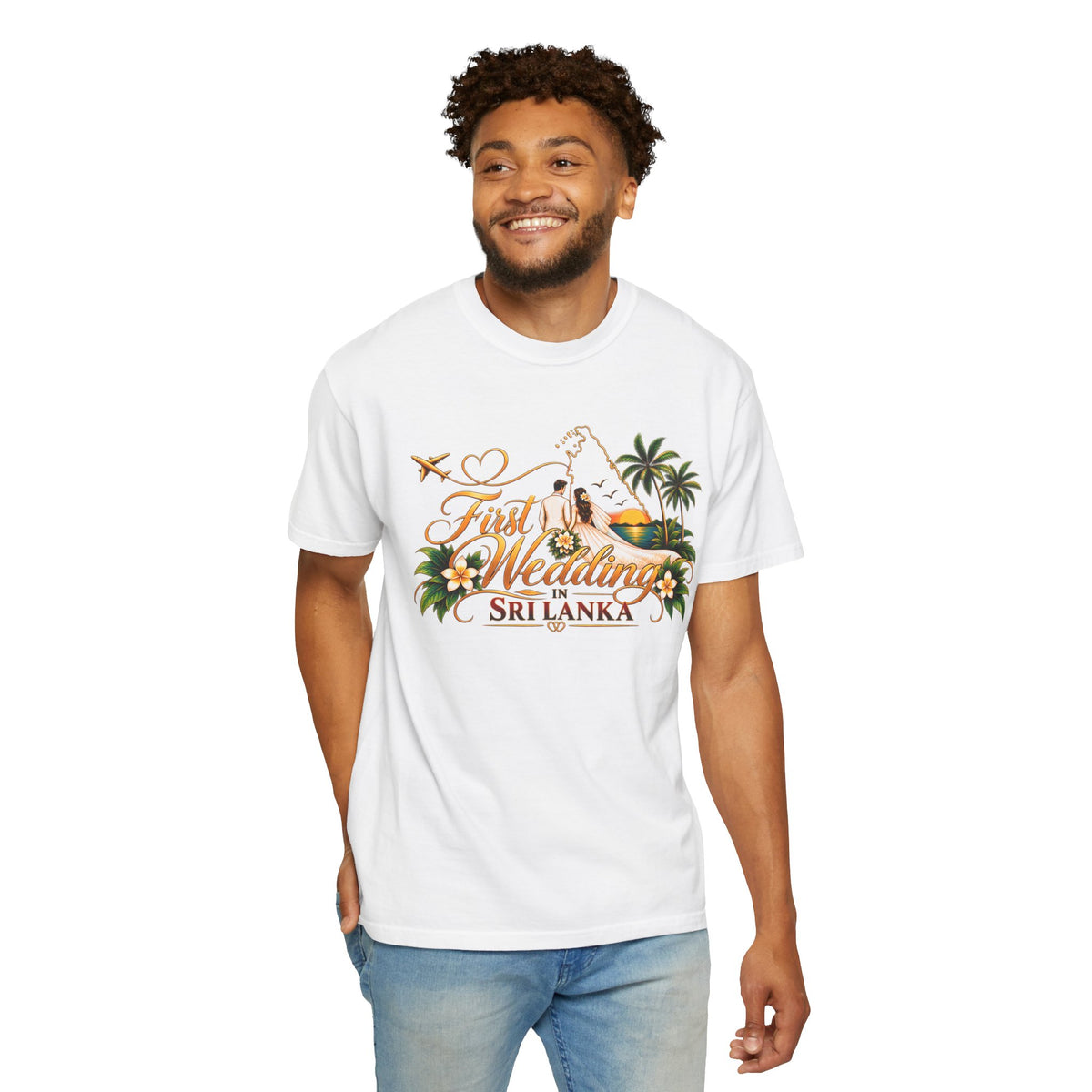 Sri Lanka Destination Wedding T-Shirt — "First Wedding Sri Lanka" Couple Tee (Roshini & Rohan 2026)
