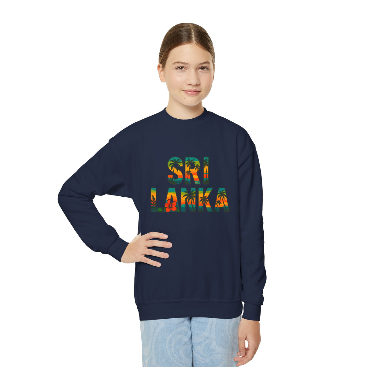 Sri Lanka Kids’ Crewneck Sweatshirt | Tropical Floral Lettering