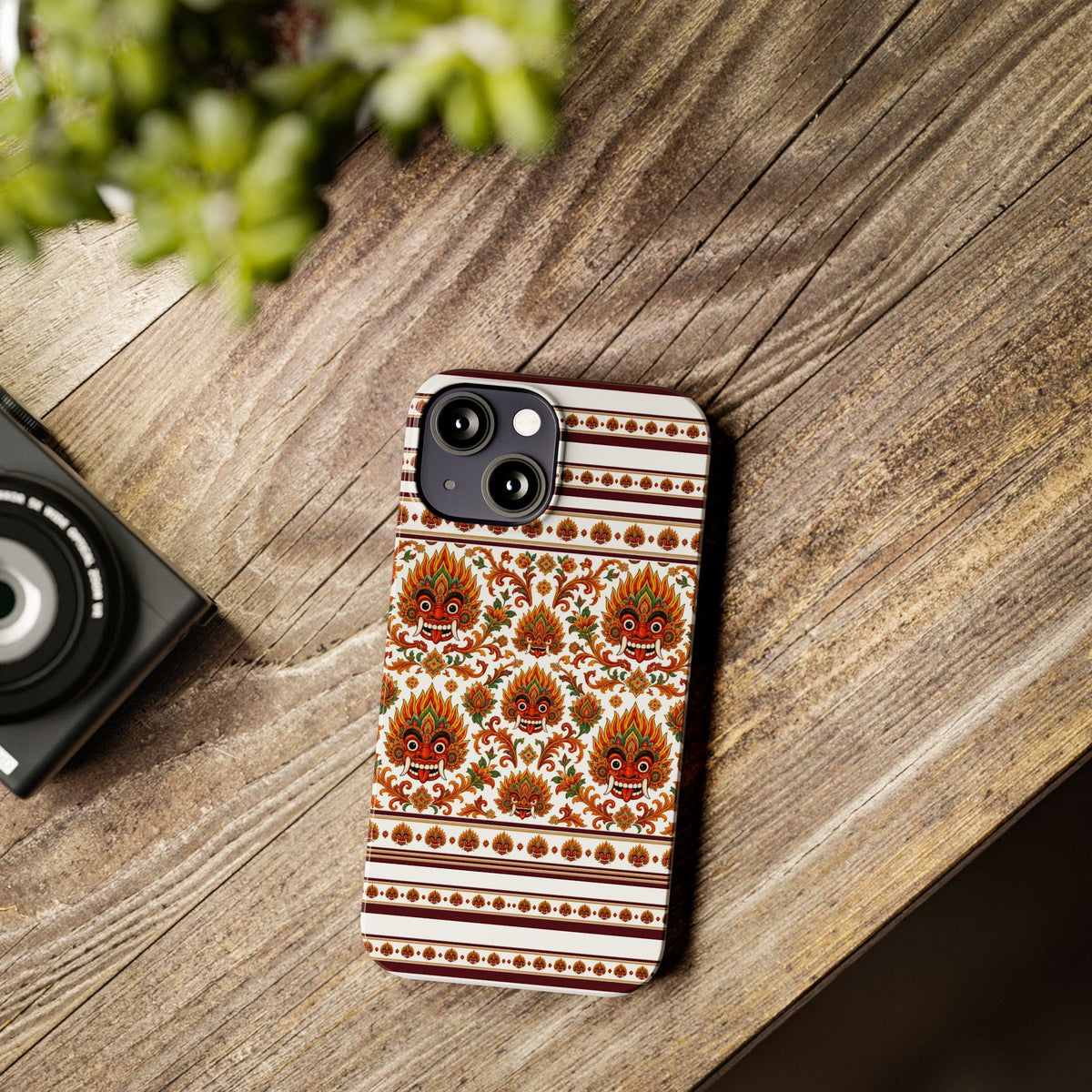 Sri Lankan Gift Slim Phone Case Raksha Floral Folk Mask Pattern