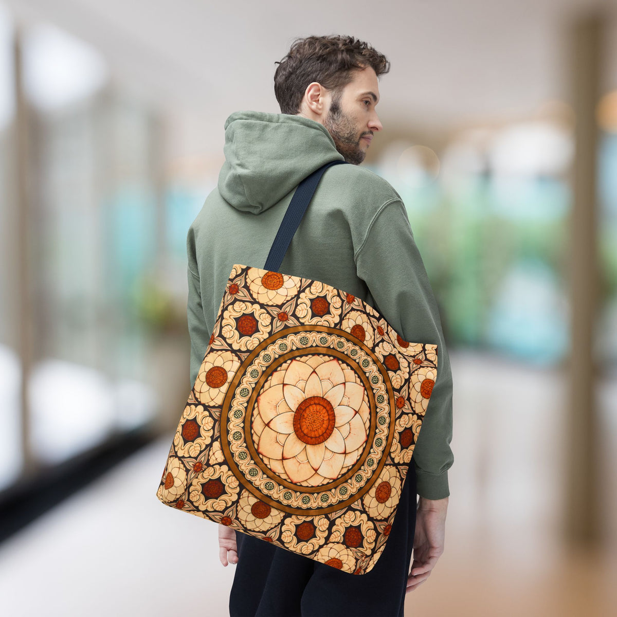 Sri Lankan Floral Mandala Tote Bag Cream & Terracotta