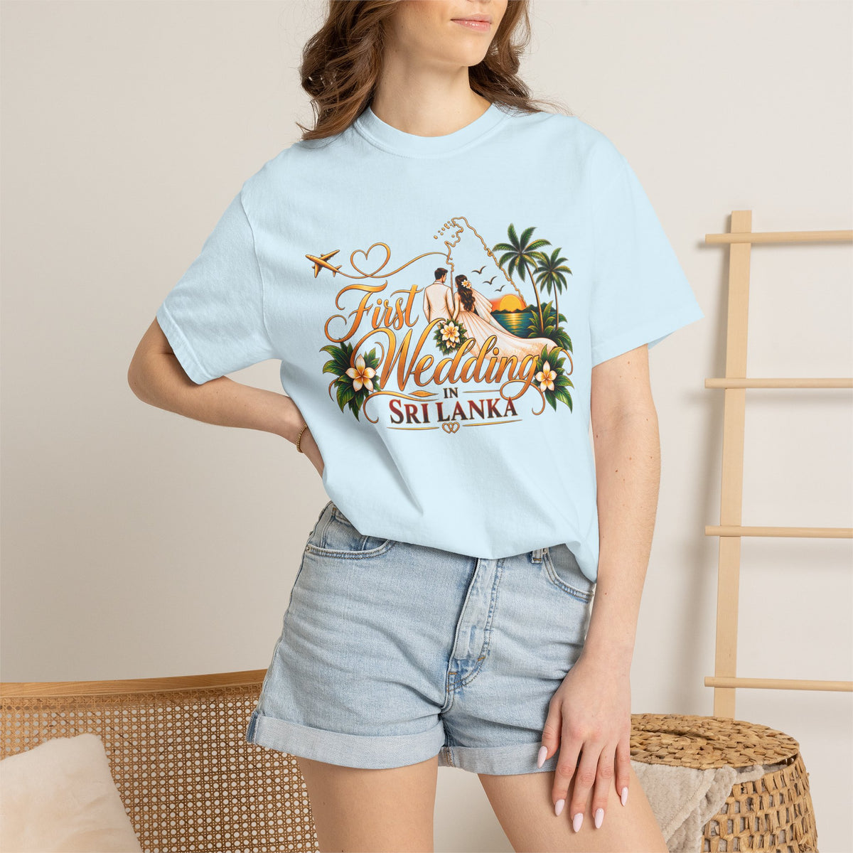 Sri Lanka Destination Wedding T-Shirt — "First Wedding Sri Lanka" Couple Tee (Roshini & Rohan 2026)