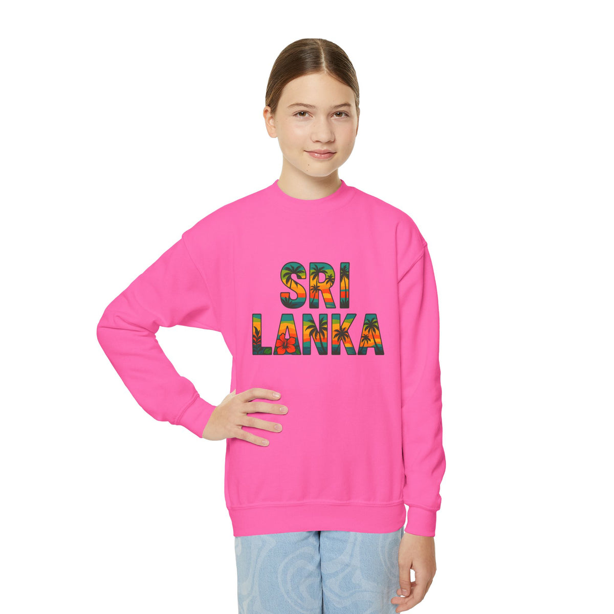 Sri Lanka Kids’ Crewneck Sweatshirt | Tropical Floral Lettering