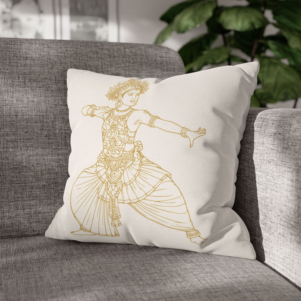 Sri Lankan Dancer Cushion Cover Gold Line Art Pillowcase